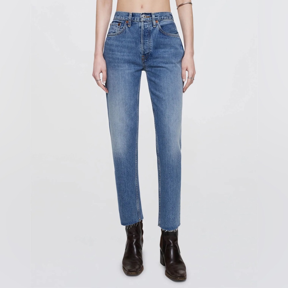 Redone Denim High Rise Stove Pipe Denim in True Indigo